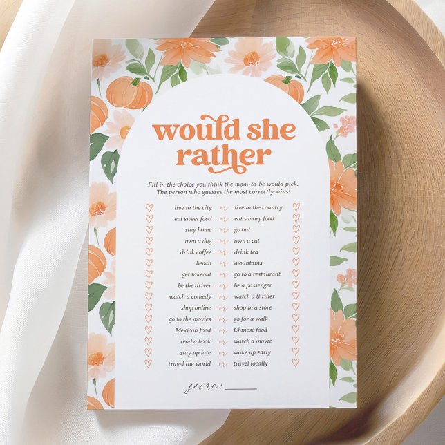 Floral Pumpkin Baby Dusche würde sie eher Spiel Einladung (Von Creator hochgeladen)