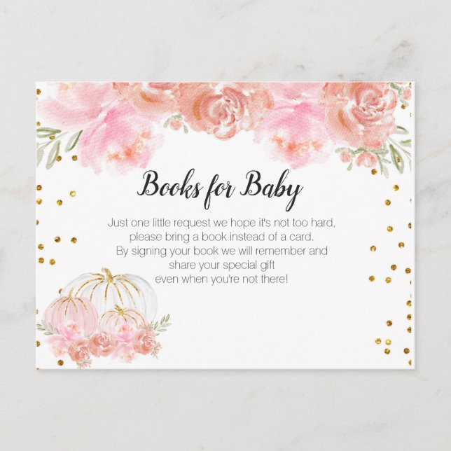 Floral Pumpkin Baby Shower - Bringen Sie eine Buch Einladungspostkarte (Vorderseite)