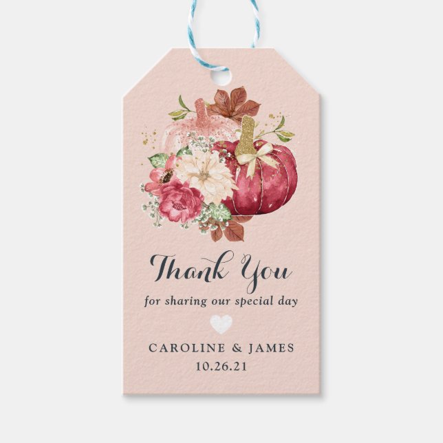 Floral Pumpkin Blush Marsala Baby Dusche Geschenkanhänger (Vorderseite)