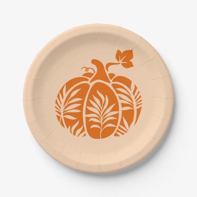 Floral Pumpkin Fall Erntedank Pappteller (Vorderseite)