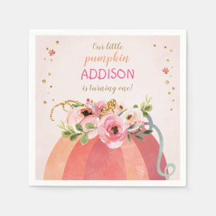 Floral Pumpkin Fall Girl Rosa Geburtstag Serviette