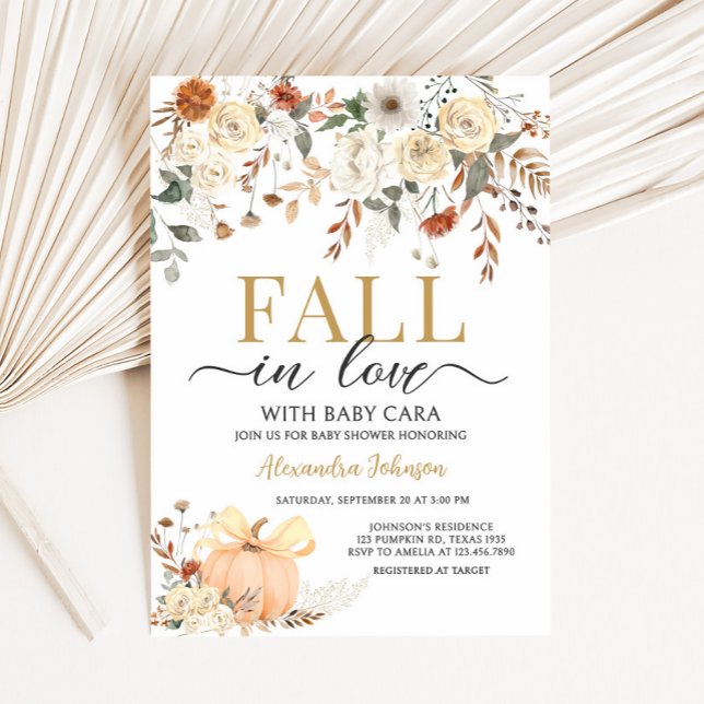 Floral Pumpkin Fall in Love Baby Shower Einladung (Fall in Love Floral Pumpkin Baby Shower Invitation)