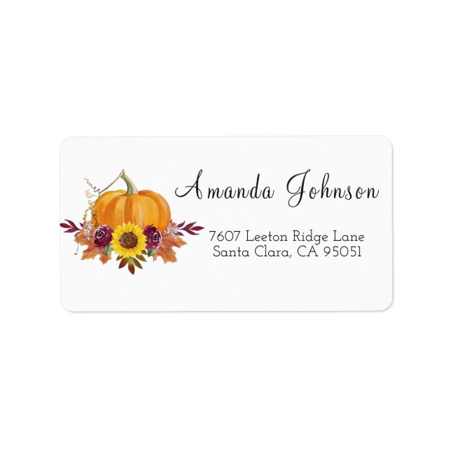 Floral Pumpkin Floral Brautparty Adressaufkleber (Vorne)