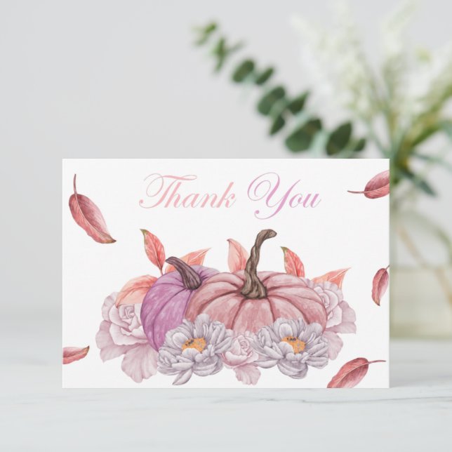 Floral Pumpkin Girl Babydusche Danke Karte (Stehend Vorderseite)