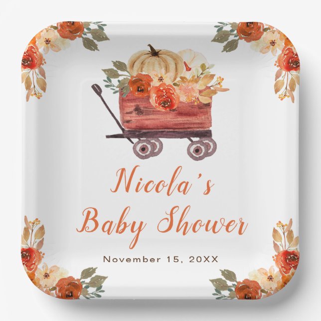 Floral Pumpkin Truck Kinderdusche Pappteller (Vorderseite)