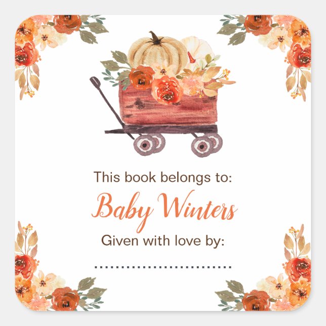 Floral Pumpkin Truck Kinderdusche Quadratischer Aufkleber (Vorderseite)