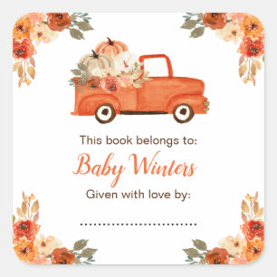 Floral Pumpkin Truck Kinderdusche Quadratischer Aufkleber