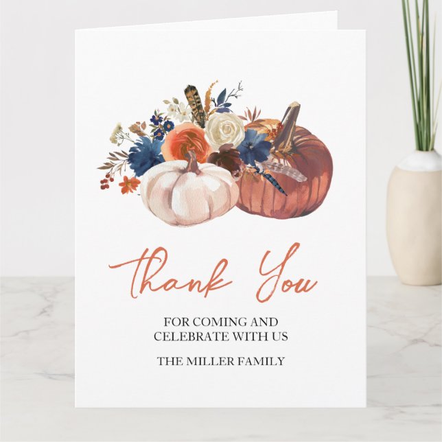 Floral Pumpkins autumn Thank you card Dankeskarte (Vorderseite)