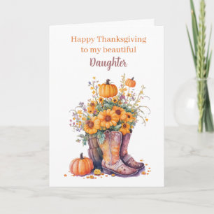 Floral Pumpkins Cowboy Boots Erntedank Daughter Karte