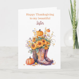 Floral Pumpkins Cowboy Boots Erntedank Schwester Karte