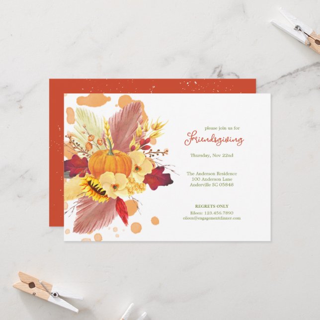 Floral Pumpkins Friendsgiving-Erntedank Einladung (Vorderseite/Rückseite Beispiel)