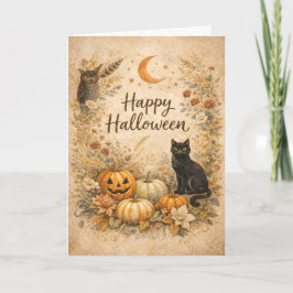 Floral Pumpkins Vintage Boho Halloween Karte