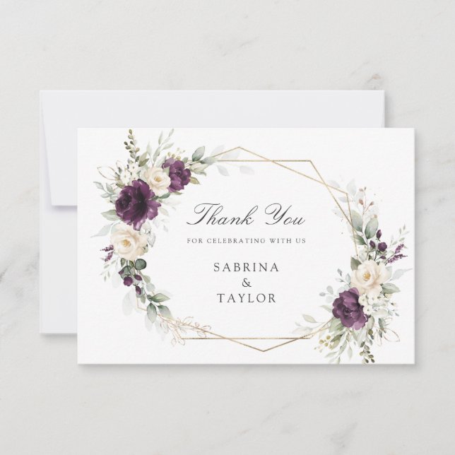 Floral Purple Carte de remerciements Mariage (Devant)