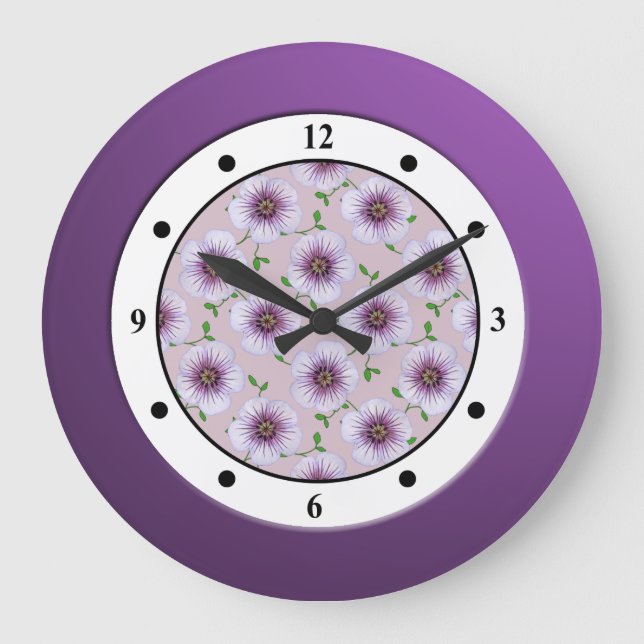 Floral Purple Garden Flower Modern Digits Große Wanduhr (Vorderseite)