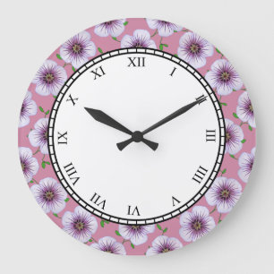 Floral Purple Garden Flowers Roman Digits Große Wanduhr