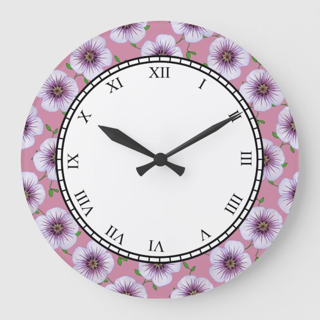 Floral Purple Garden Flowers Roman Digits Große Wanduhr (Vorderseite)