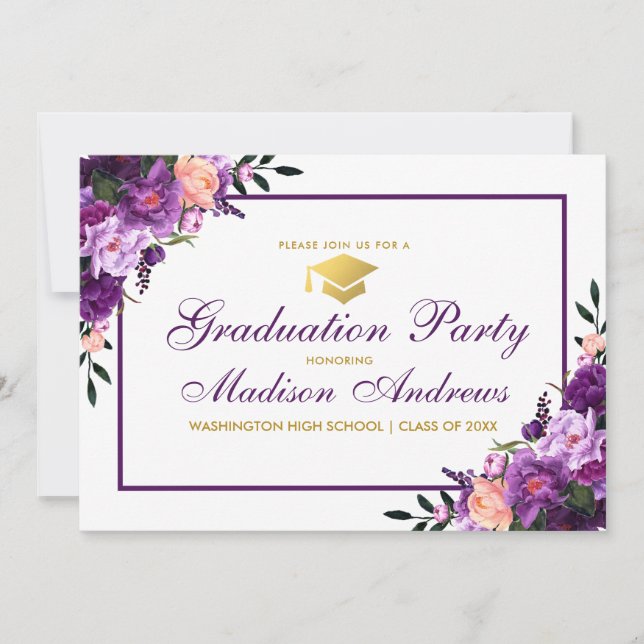 Floral Purple Gold Invitation (Devant)