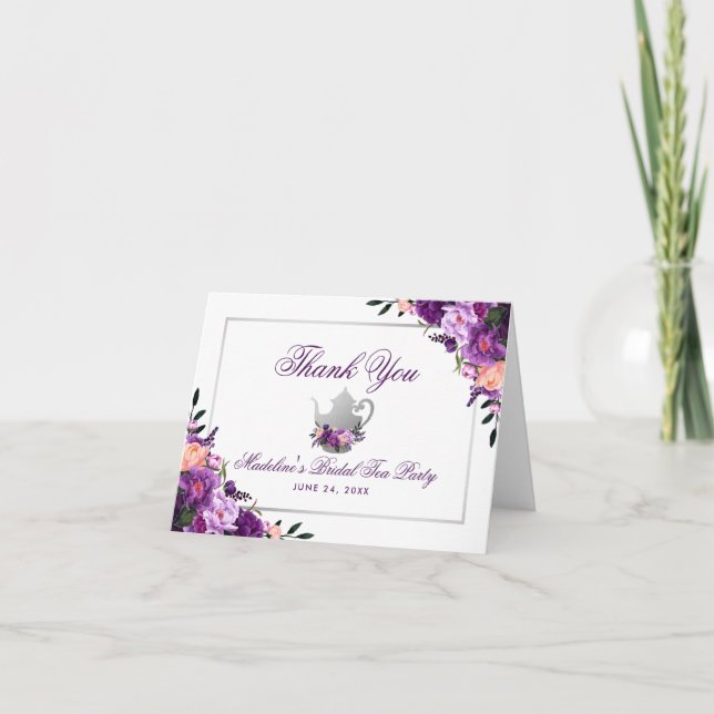 Floral Purple Tea Party Merci note (Devant)
