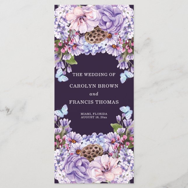 Floral Purple Watercolor Programme de mariage (Devant)
