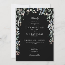 Floral QR Code Schwarz-Weiß-Hochzeit Einladung