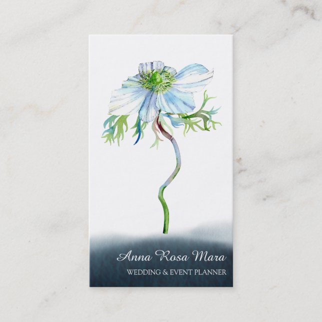 *~* Floral QR White Anemone Wedding Event Planner Visitenkarte (Vorderseite)