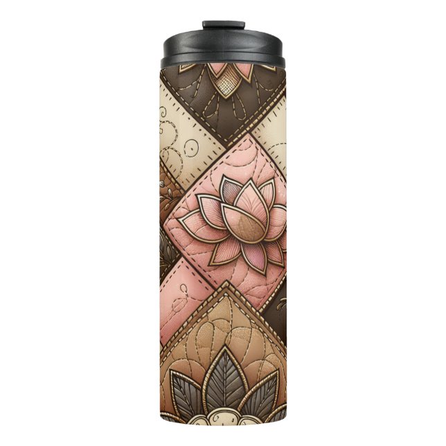 Floral Quilted Patchwork Pattern Design Thermosbecher (Vorderseite)