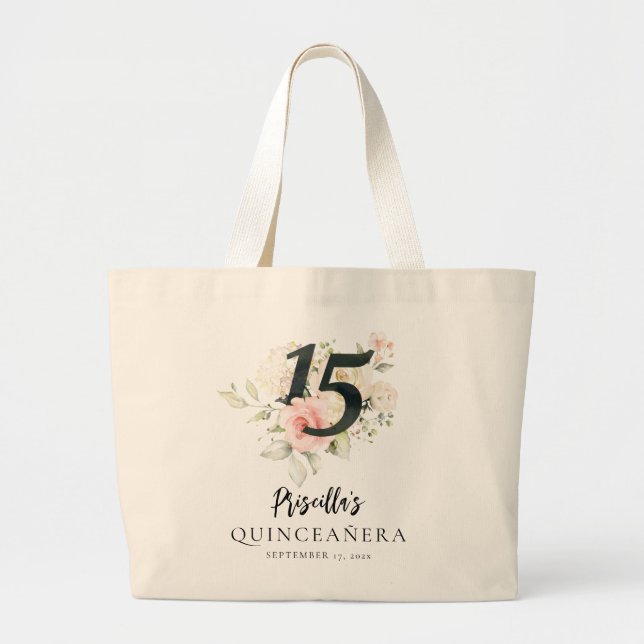Floral Quinceanera 15. Geburtstag Keepake Jumbo Stoffbeutel (Vorne)