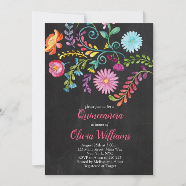 Floral Quinceanera Birthday Fiesta Mexikanisch Einladung (Vorderseite)