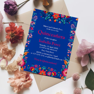 Floral Quinceanera Blue Mexican Fiesta Geburtstag Einladung