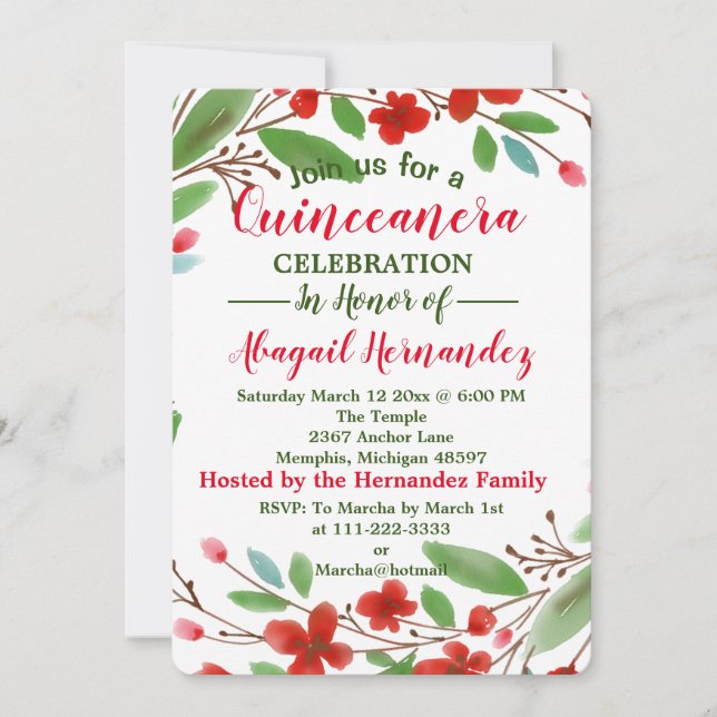 Floral Quinceanera Feier Feiertagskarte (Vorderseite)