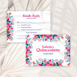 Floral Quinceanera Fiesta Mexicana Antwortkarte Dankeskarte