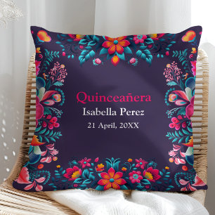 Floral Quinceanera Lila mexikanische Fiesta Geburt Kissen