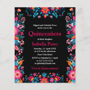 Floral Quinceanera Schwarz Mexican Fiesta Geburtst Flyer