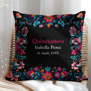 Floral Quinceanera Schwarz Mexican Fiesta Geburtst Kissen
