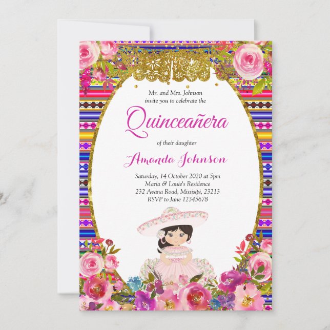 Floral Quinceñera Einladung Spanisch Einladung (Vorderseite)