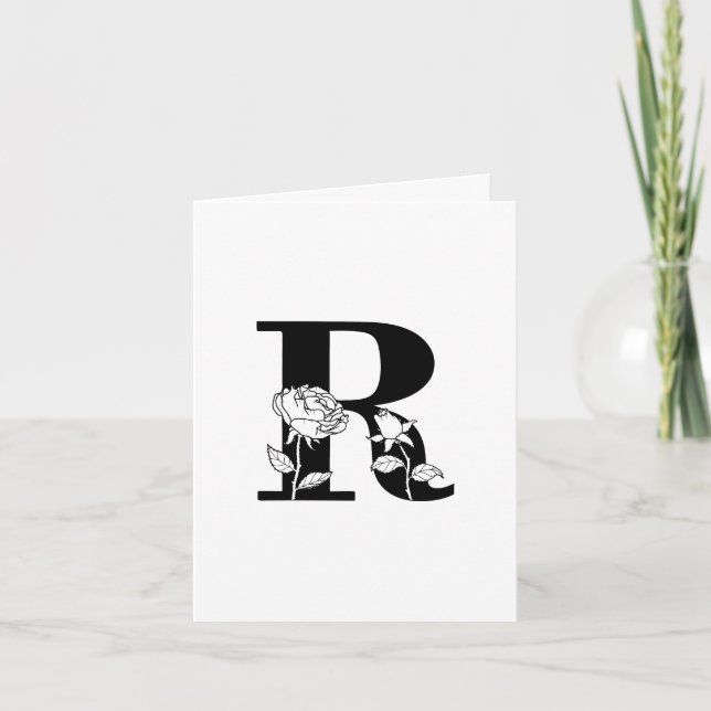 Floral-R-Monogramm auf weißer Notizkarte (Vorderseite)