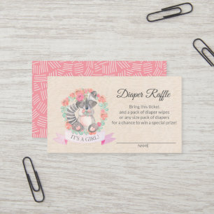 Floral Raccoon Baby Showdusche Windeln Raffel Tick Visitenkarte