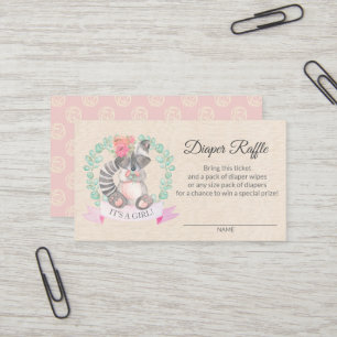 Floral Raccoon Baby Showdusche Windeln Raffel Tick Visitenkarte