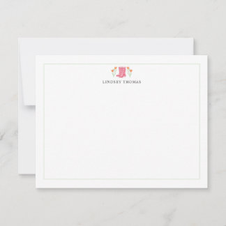 Floral Rain Boots Border Personalized Stationery Mitteilungskarte