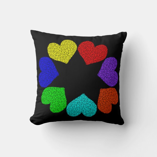 Floral Rainbow Love Hearts Coussin (Recto)
