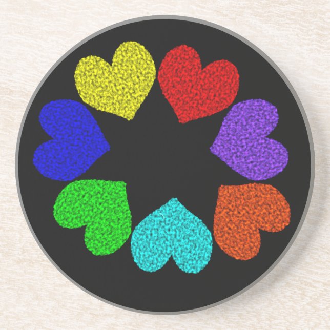 Floral Rainbow Love Hearts Dessous de verre (Devant)