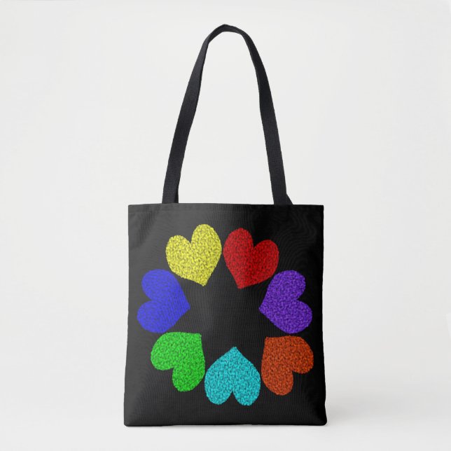 Floral Rainbow Love Hearts Sac fourre-tout (Devant)