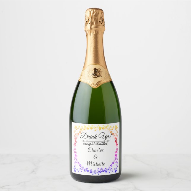 Floral Rainbow Sparkling Weinflasche Etikett (Vorderseite)