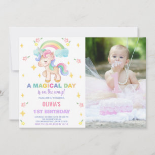 Floral Rainbows Unicorn Birthday Einladungen Foto