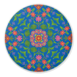 Floral Rangoli Muster auf Blue Keramik Knob Keramikknauf