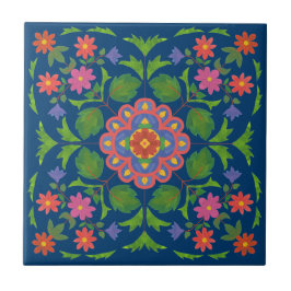 Floral Rangoli Muster auf Blue Keramik Tile Fliese