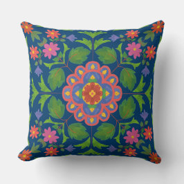 Floral Rangoli Muster Deep Blue Pillow oder Cushio Kissen