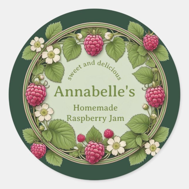 Floral Raspberry Jam Runder Aufkleber (Vorderseite)