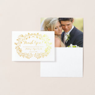 Floral Real Gold Foil Wedding Foto Vielen Dank Folienkarte