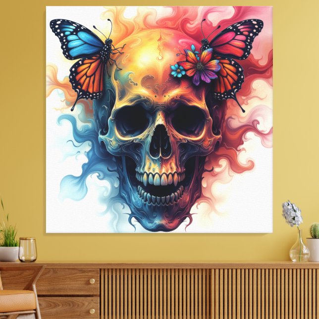 Floral Rebirth Skull Leinwanddruck (Insitu (Wohnzimmer))